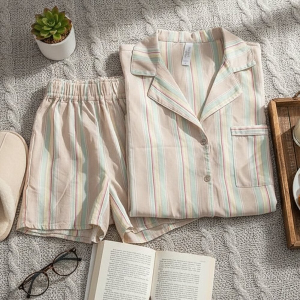 Tranquil & True Multi-Color Vertical Striped Pajama Set